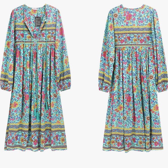 Aqua Summer Long Sleeve Midi Dress with Tie Top Detail size xxl - Picture 4 of 5